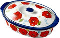Floral Ceramic Casserole Dish with Lid – 40oz Oval Baking Dish