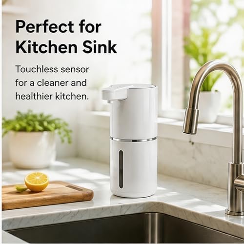 Automatic Foam Soap Dispenser for Kitchen Sink, USB-C, White, 380ml