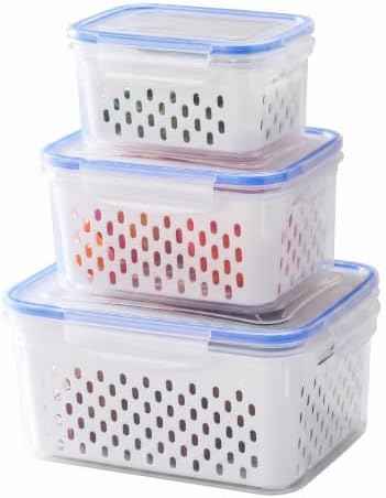 3 Pack Fruit Storage Containers for Fridge with Lids