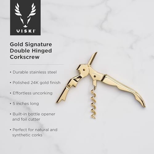 Viski 24k Gold Plated Signature Double Hinged Waiter's Corkscrew Wine