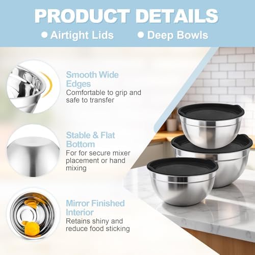 TeamFar Mixing Bowls, Stainless Steel Nesting Salad Bowls & Airtight