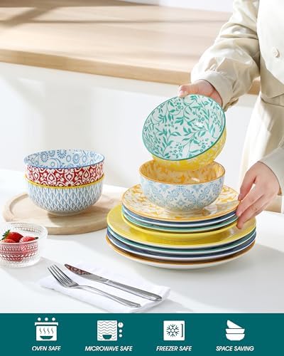 vancasso SELENE Plates and Bowls Set for 4, 12 Pieces Dinnerware Sets
