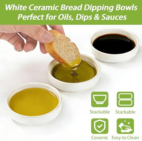 Bread Dipping Bowls Set of 3, Small Dipping Sauce Bowls, White Ceramic