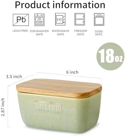 HVH Ceramic Butter Dish with Lid for Countertop, Airtight Butter