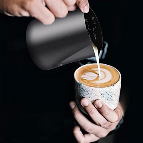 Milk Frothing Pitcher, 12OZ/350ML Stainless Steel Espresso Steaming