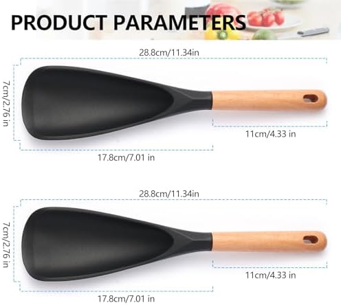 2 Pcs Wooden Handle Silicone Cooking Spoon Set for Nonstick Cookware