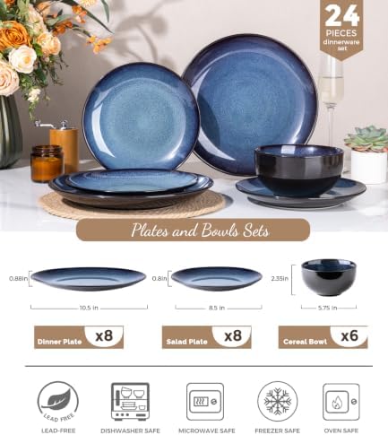 LERATIO Ceramic Dinnerware Sets for 8,24Pcs Porcelain Plates and Bowls Set