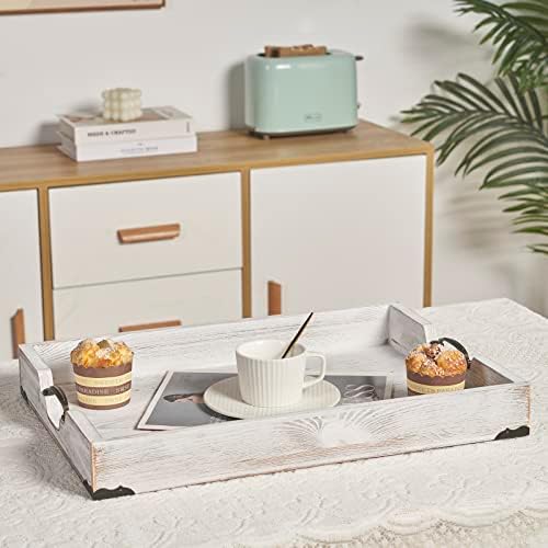 Large Wood Rectangular Serving Tray 20 x 14 Inch Rustic Wooden Ottoman