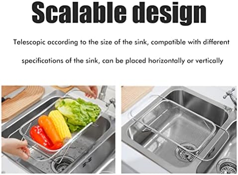 Strainer Basket, Stainless Steel Expandable Over the Sink Colander
