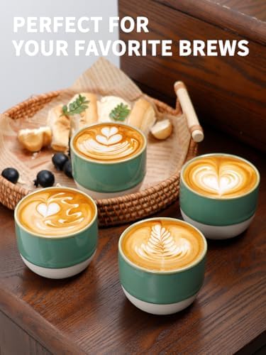 4oz Green Ceramic Espresso Cups Set of 4, Demitasse Coffee Cups