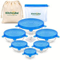Silicone Food Storage Lids, Blue, Pack of 6