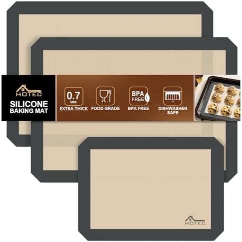 HOTEC Silicone Baking Mats, 3 Pack, 2 Half Sheet + 1 Quarter Sheet