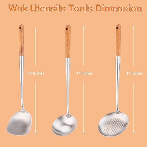 FJNATINH 17inches Stainless Steel Wok Spatula and Ladle Set
