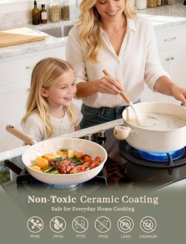 Astercook Pots and Pans Set Non Stick,Non Toxic 18 Pcs Ceramic