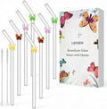 Multicolor Butterfly Glass Straws with Charms, 9 Inch Bent for