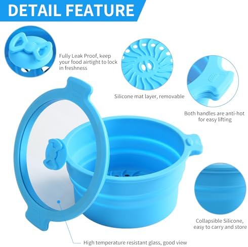 3 Set 27oz and 47oz Collapsible Silicone Microwave Vegetable Steamer