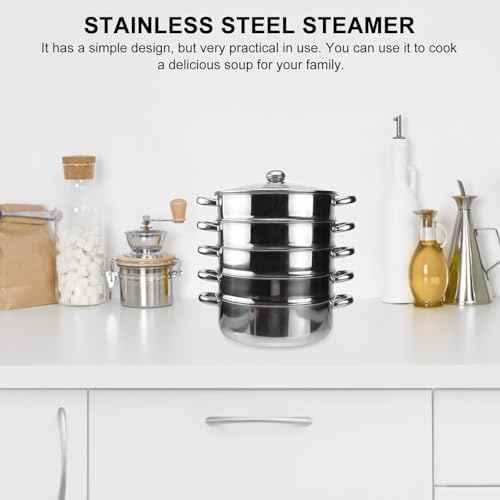 Hemoton 14.7 Inch Stainless Steel Steamer Pot 5-Tier Multifunctional Stockpot for Cooking Dumplings Vegetables Soup Practical Home Steamer with Lid