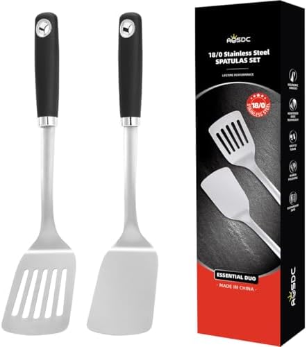 2 Pcs Stainless Steel Spatulas Set,14.9 Silver Slotted Turner, Solid