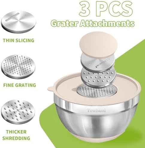 8 Pack Mixing Bowls with Airtight Lids & Grater Attachments, Khaki