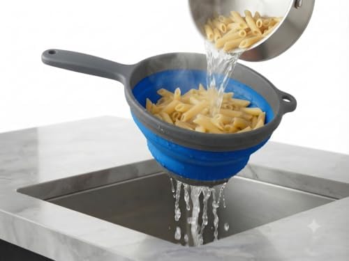 Collapsible Colander with Handle Space Saving Silicone Folding