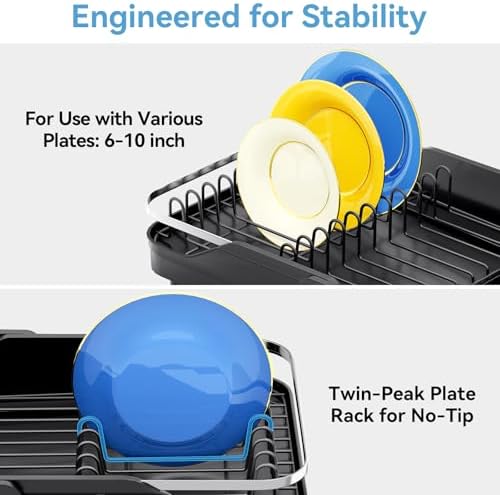 Urackify Expandable Dish Drying Rack, 16.2-23.7", Black