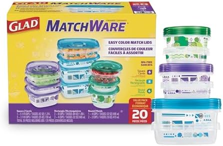 GladWare MatchWare Food Storage Containers, 20 Piece Pack