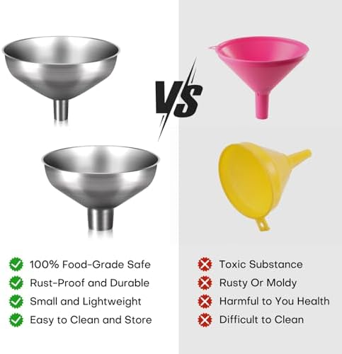 2 Pack Stainless Steel Kitchen Funnel Set, Filling Funnels