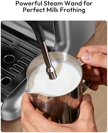 EUHOMY Espresso Machine with Grinder, 20 Bar and Milk Frother
