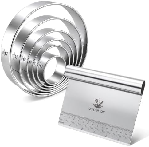 Bench Scraper with 6-Piece Round Cookie Cutters Set, Stainless Steel