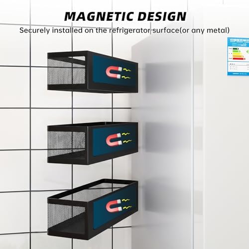 3-Pack Black Magnetic Spice Racks for Refrigerator