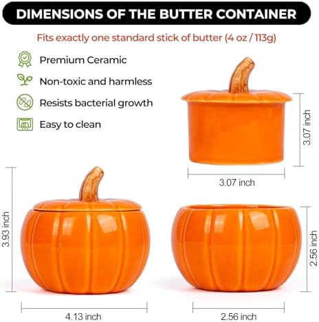 SETRON Halloween Pumpkin Butter Crock, Ceramic Butter Keeper with Lid