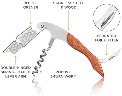 True Sommelier Waiters Corkscrew Wine Opener with Built-in Bottle