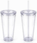 Zukro Clear Double Wall Plastic Tumbler with Lid and Straw 32 oz