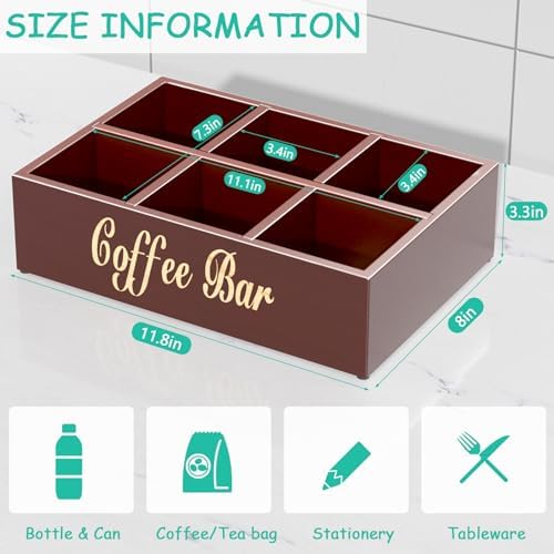 Coffee Station Organizer for Countertop, Wooden Coffee Bar Organizer