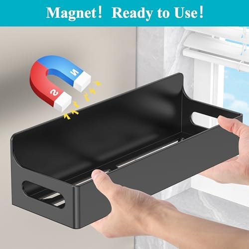 HuggieGems 4 Pack Black Magnetic Refrigerator Spice Racks