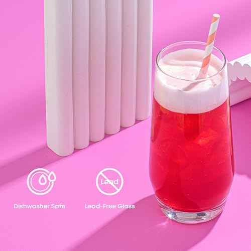 JoyJolt Gwen 18.5 oz Highball Glasses, 4pc Tall Glass Sets. Lead-Free