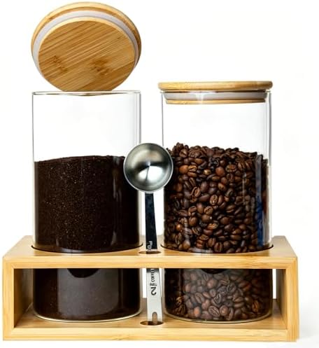 Glass Coffee Containers With Shelf - Coffee Bar Organizer And