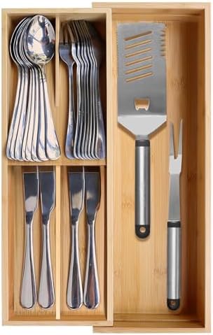 guiogc Expandable Bamboo Kitchen Drawer Organizer