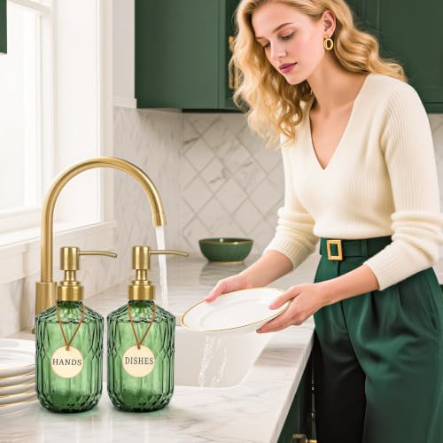 Green Glass Soap Dispenser Set, 2 Pack, 15.4 Oz