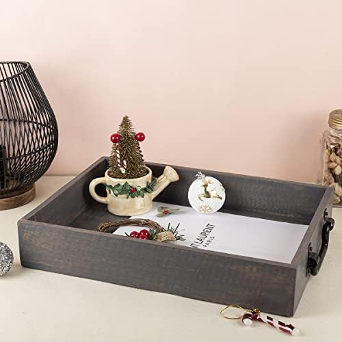 GoCraft Handmade Wooden Tray with Metal Handles – 15" x 11" x 2.5"