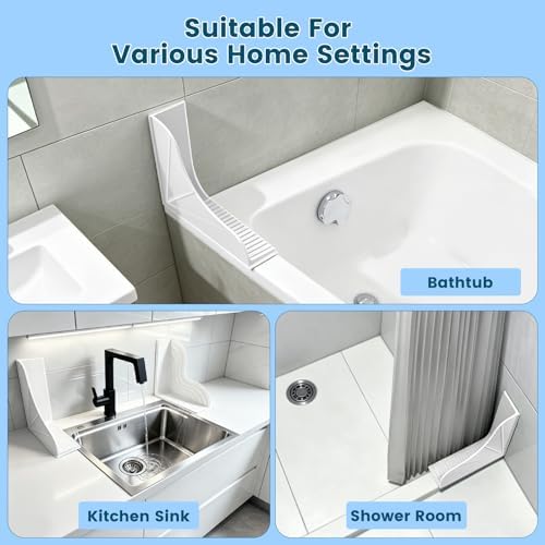 2 Pack Silicone Bathtub Splash Guard, 5° Slope Self-Draining Shower