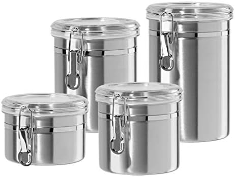 Oggi Set of 4 Stainless Steel Kitchen Canisters - Airtight Clamp Lid
