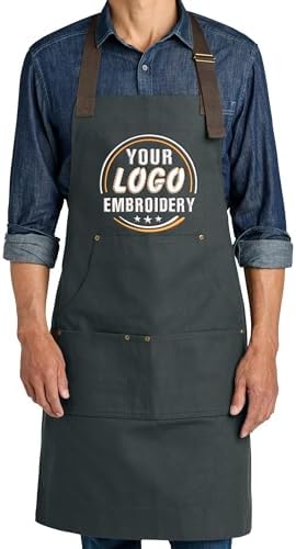 TEEAMORE Custom Workwear Apron with Pockets Logo Text Embroidered &