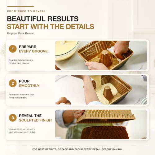 Square Fluted Tube Cake Pan, 10-Cup Compact Size, Dual-Tone Gold &