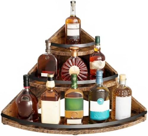 Nuovoware Liquor Bottle Display Corner Shelf, 3 Step Countertop Wine
