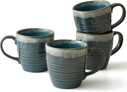 Ava Nord Reactive Glaze Stoneware Ceramic Coffee Mugs 4 Pack - 14oz