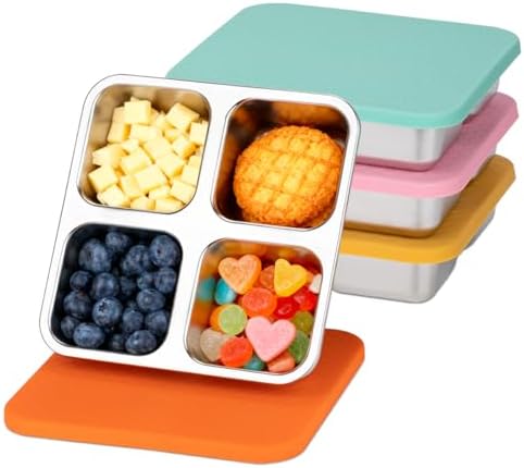 4 Pack Stainless Steel Snack Containers with Lids, Lunchable 4