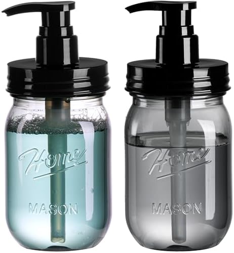 Amolliar Plastic Mason Jar Soap Dispenser with Pump Lid 16OZ -2 Pack