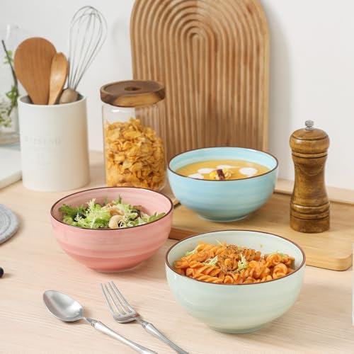 KitchenTour 24 OZ Cereal Bowls Set of 6, Ceramic Soup Bowls for