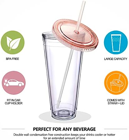 Luxfuel 32 oz Clear Tumblers Cup with Lid & Straw, Acrylic Iced Coffee